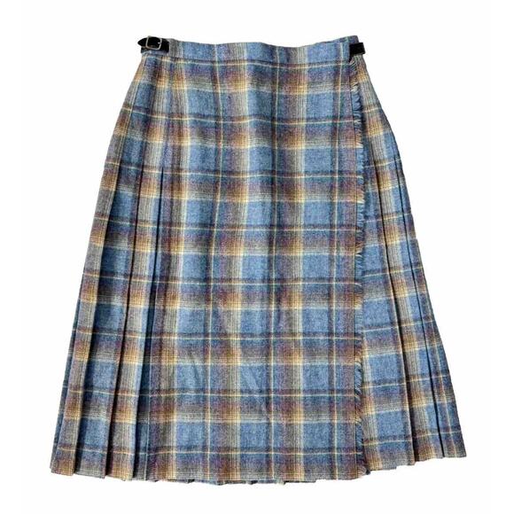 Vintage Scottish Skirt Fort William Scotland Blue UK 14 Pleated Mairi Macintyre - Picture 1 of 10